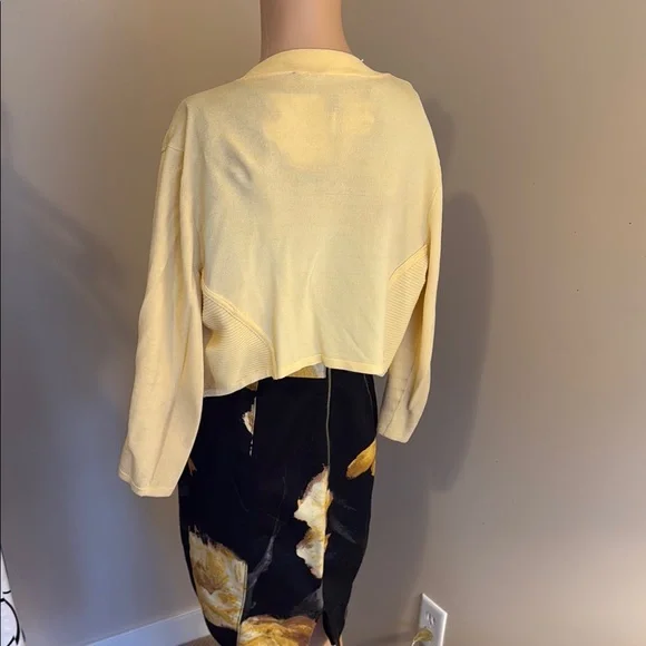 White House Black Market Elegant Black Yellow Floral Dress w/matching cardigan - Picture 3 of 4